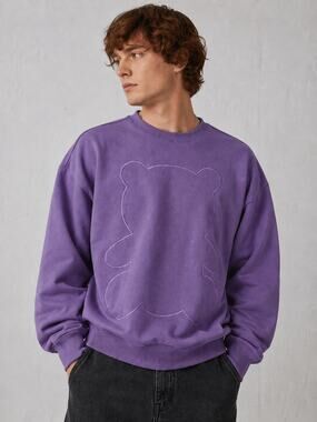 Urban Outfitters Teddy Fresh Crew Neck Sweatshirt Teddy Embroidery Purple